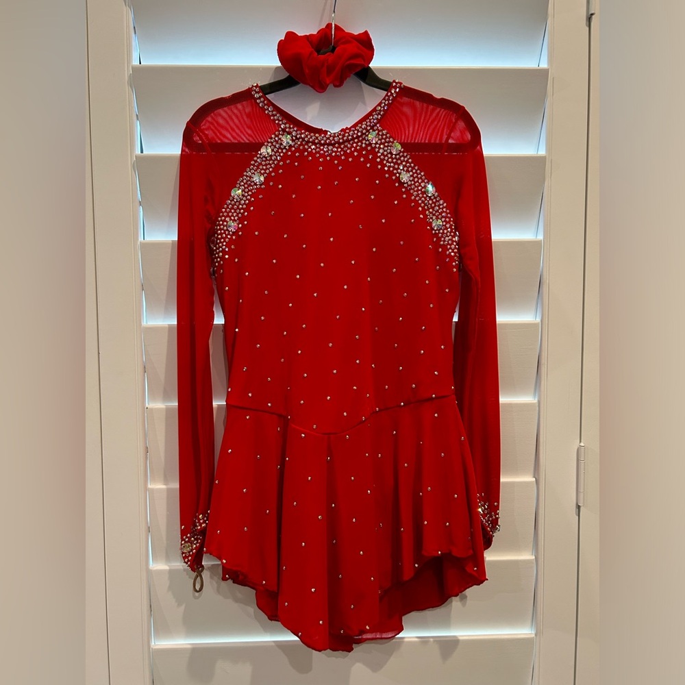 Red figure skating dress with crystals size 10